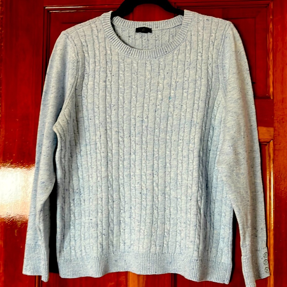 Talbots XLP Tweed Cable Knit Crew Neck Sweater - Blue Heather